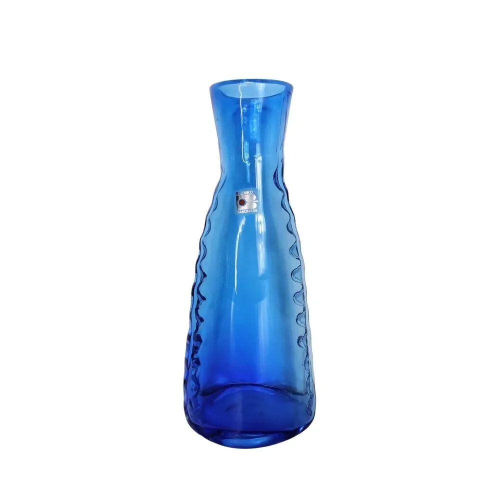 Vintage Blenko Aqua Blue Mouth Blown Handcrafted Turquoise Vase Has Label